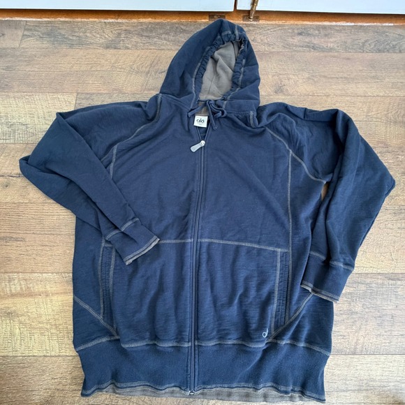 ALO Yoga Zip Up Hoodie Sweatshirt Blue Organic Women's XXL - Picture 1 of 11